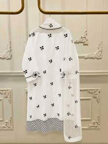 GlowEve 新款春夏女装时尚休闲蝴蝶印花长袖睡袍连衣裙，配同款披肩，两件套 - 彩色 - 查看 2