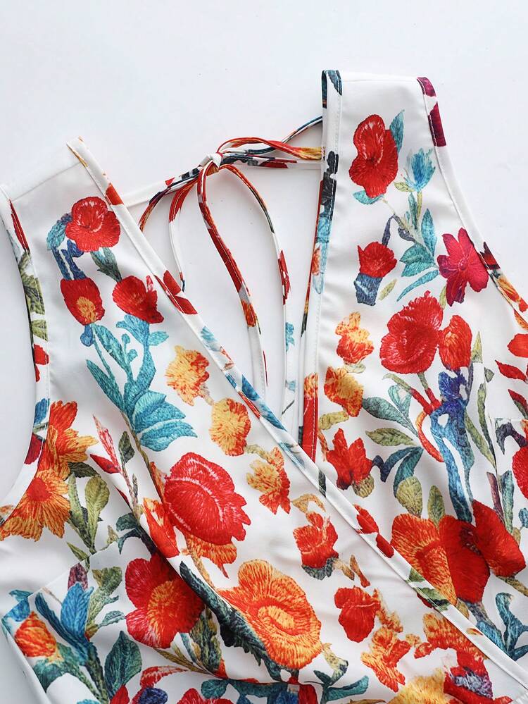 GlowEve Vestido de línea A sin mangas con estampado de colocación de cuello en V de colores múltiples para vacaciones de verano de mujer - Multicolor - Añade 4