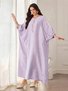 SHEIN Najma Minimalist Computer Beaded Decor Women Loose Fashion Dress - Mauve Purple - View 5