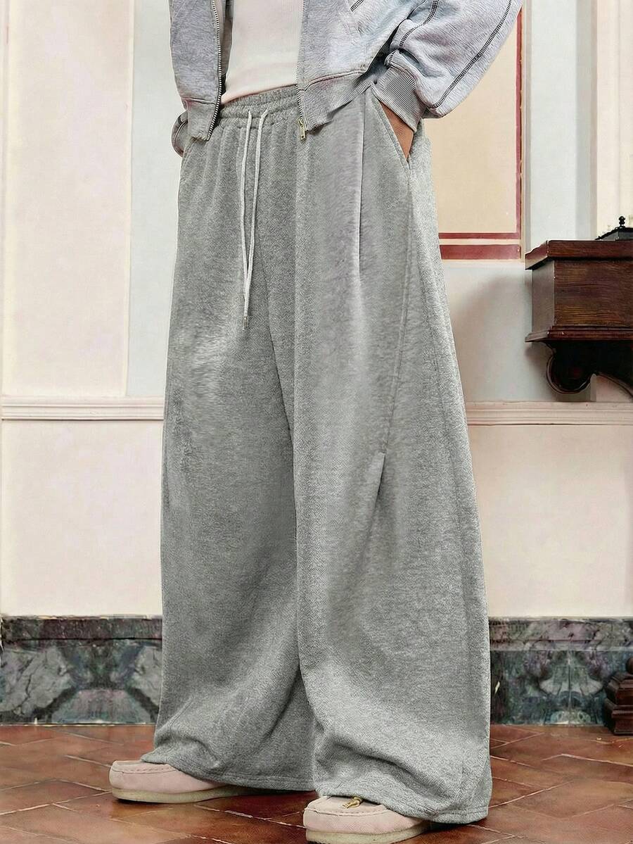 SWAVVY 男士浅灰色简约弧形下摆运动裤 - 淺灰色 - 查看 1