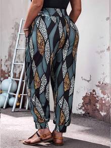 EMERY ROSE 大码女式舒适印花抽绳裤，适合夏季、春季、室内休闲、户外度假穿着 - 彩色 - 查看 2