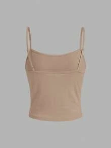 SHEIN EZwear Áo hai dây nữ màu kaki kiểu dáng thường ngày gợi cảm, thích hợp cho mùa hè. - Màu Khaki - Xem 3