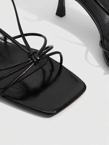 CUCCOO SZL 性感新款夏季金色交叉绑带时尚优雅女士高跟凉鞋，细带方头细高跟露趾凉鞋 - 黑色 - 查看 9