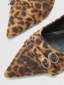 CUCCOO BIZCHIC Damen elegante Slingback-Sandalen mit Leopardenmuster und dickem Absatz - Leopardenmuster - Übersicht 5