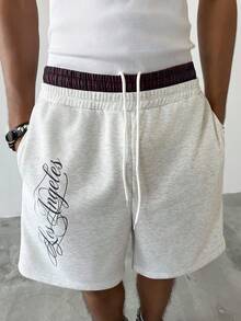 PAVTROS Quần short nam kẻ caro dáng casual, in chữ, mùa hè, thiết kế hai cạp quần phối màu kẻ caro với họa tiết chữ viết tay cổ điển, thích hợp cho nam giới chơi thể thao, từ xuân đến hè, mùa hè, kỳ nghỉ, phong cách vintage, đi chơi, dự tiệc, lễ hội, quà tặng cho bạn trai, thời trang đường phố, tập luyện. - Màu Xám nhạt - Xem 6