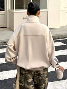 Muchica Plus Size Women Spring/Summer Stand Collar Color Block Casual Versatile Lightweight Jacket - Apricot - View 2