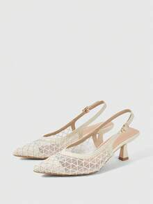 Sleekvia Sepatu Hak Tinggi Wanita Terbaru dengan Ujung Lancip, Hak Stiletto, Tali Belakang, Desain Jala, Sederhana, Nyaman, Serbaguna, Sepatu Kerja Elegan - Chantilly - View 2