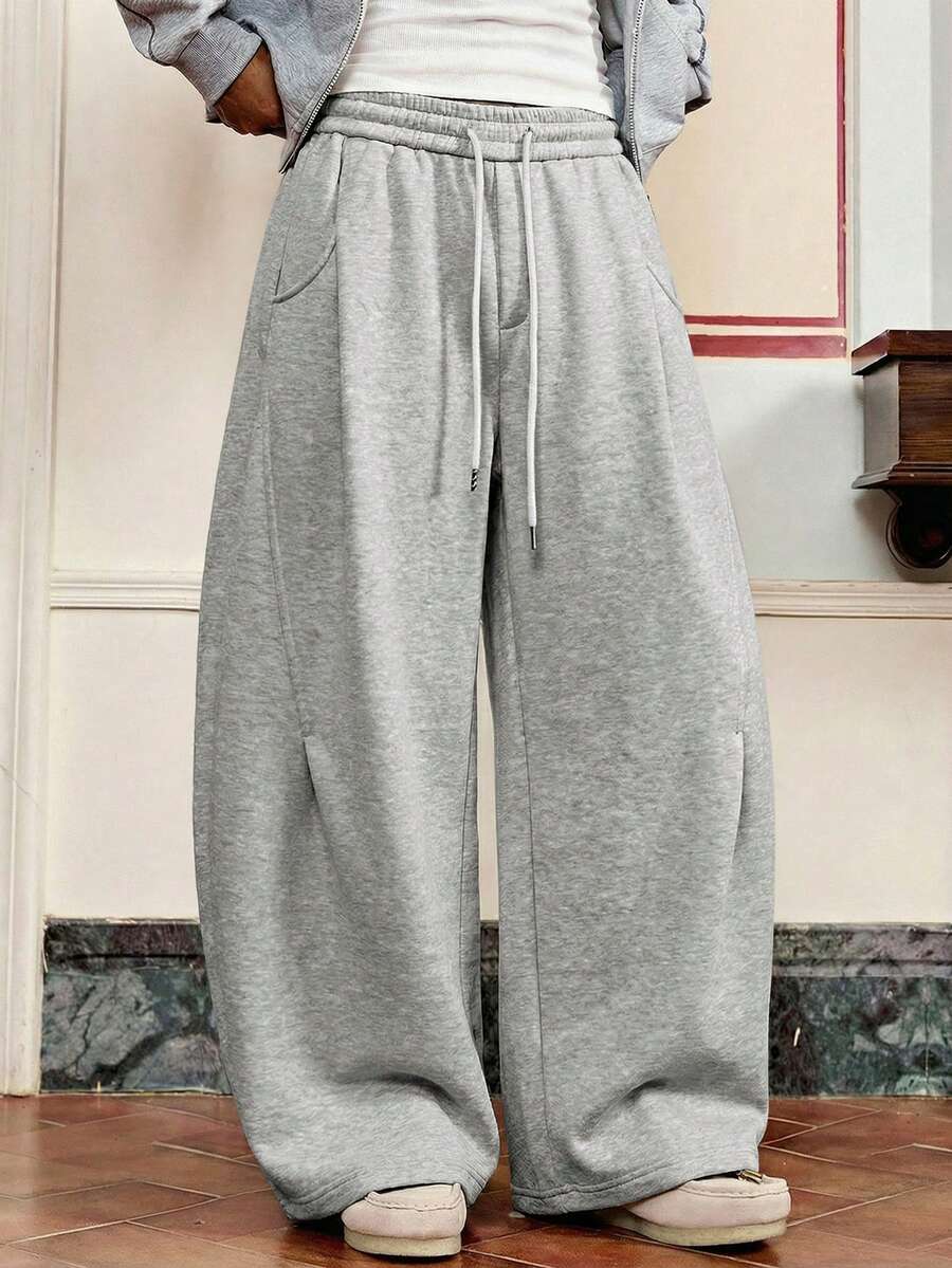 SWAVVY 男士浅灰色简约弧形下摆运动裤 - 淺灰色 - 查看 1