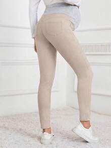 SHEIN Adjustable Waist Casual Everyday Maternity Jeans - Apricot - View 2