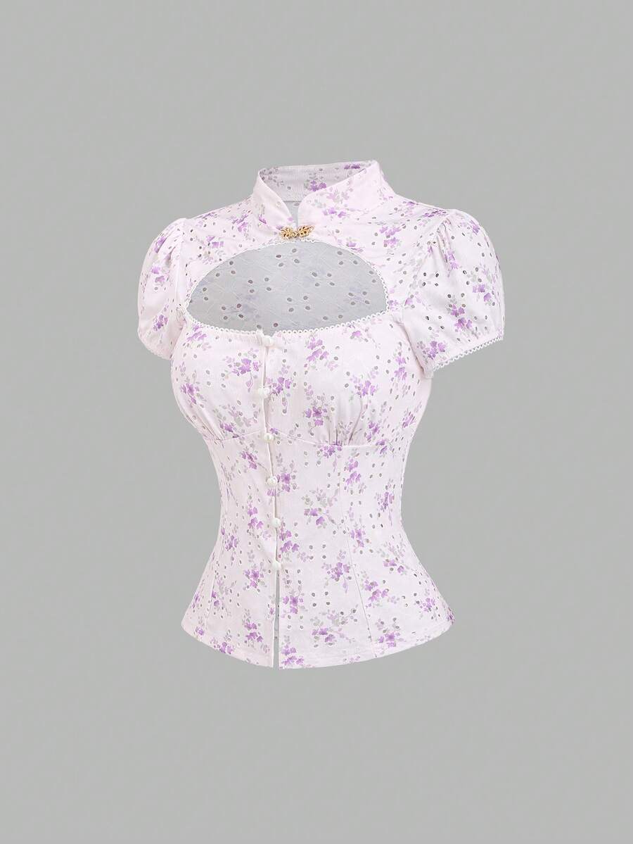 Sweetra 女士Y2K性感中国风度假百搭衬衫 - 彩色 - 查看 1