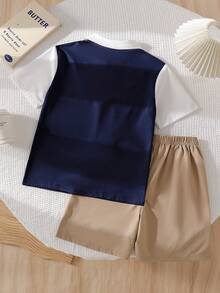 SHEIN Bộ 2 món áo polo và quần short kiểu dáng lịch lãm dành cho bé trai, phối màu tương phản, thích hợp mặc hàng ngày, đi làm và đi học. - Nhiều màu - Xem 2
