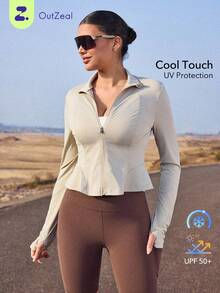 OutZeal Women Sun-Proof Jacket Daily Casual Travel Summer Cool Touch UV Protection Mermaid Hem With Thumb Hole - Khaki - View 9