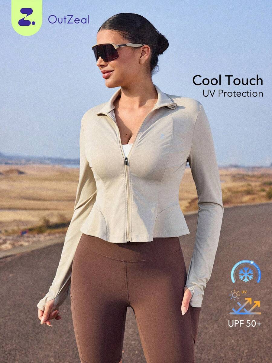 OutZeal Women Sun-Proof Jacket Daily Casual Travel Summer Cool Touch UV Protection Mermaid Hem With Thumb Hole - Khaki - View 1