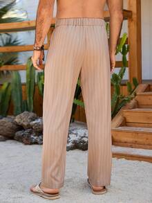 VENTUSAIL Pantalones casuales sueltos con cintura elástica y rayas para hombres - Caqui - Ver 2