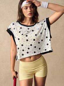 VARSIVA 女士波点印花露背宽松运动T恤 - 黑與白 - 查看 2