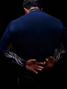 RISE LYT Men's Letter Graphic Raglan Long Sleeve Stand Collar Shapewear Sports T-Shirt - Navy Blue - View 2