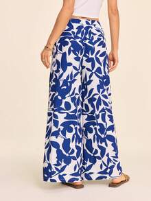 Coeurva Women's Loose Printed Woven Pants, Suitable For Spring/Summer Vacation - Blue and White - View 3