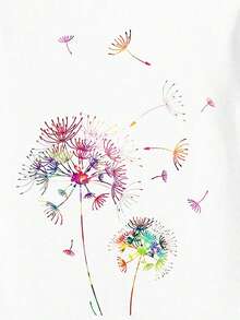 EMERY ROSE Women's Round Neck Short Sleeve Dandelion Print Casual T-Shirt - White - View 4