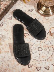 CUCCOO TILAWA Women's Rhinestone Flat Sandals - Black - View 1