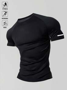 GymBeat 男士弹力时尚Logo T恤，节日礼物男士压缩衬衫 - 黑色 - 查看 1