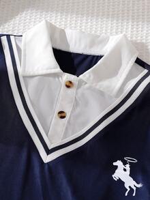 SHEIN Bộ 2 món áo polo và quần short kiểu dáng lịch lãm dành cho bé trai, phối màu tương phản, thích hợp mặc hàng ngày, đi làm và đi học. - Nhiều màu - Xem 4