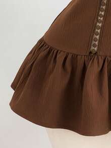 Elamini Women's Summer Beach Vacation Floral Embroidery Knot Halter Ruffle Hem Dress - Brown - View 6