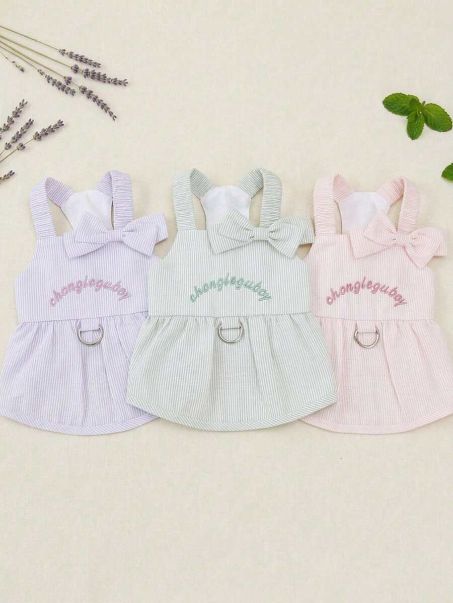 PETSIN 狗狗服装、猫咪服装、动物裙装、宠物春夏新品系列、幼犬连衣裙、公主风百搭连衣裙、条纹印花、小型动物服装、清凉防晒霜 - 彩色 - 查看 1