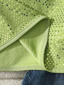 Franclia Casual Sequin Round Neck Short Sleeve T-Shirt, Summer - Green - View 7