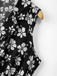 GlowEve CURVE Plus Size Women's Black & White Floral Print V-Neck Button Down A-Line Maxi Dress,Elegant Boho Summer Vacation Holiday,Sleeveless Ruffle Hem Sundress - Multicolor - View 4