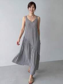 EMERY ROSE Women's Casual Striped Asymmetric Hem Dress, Summer - Black and White - View 3