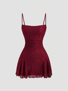 Sweetra Spring/Summer New Arrival Sleeveless Dress, Waist-Cinching Slimming Design, Lace Fabric, Suitable For Parties, Birthday Celebrations - Burgundy - View 6
