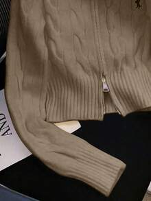 Resyla 女士时尚双拉链长袖毛衣，秋冬款 - 卡其色 - 查看 3