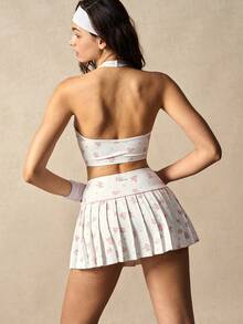 VARSIVA 女士印花露背上衣搭配褶裥口袋迷你裙休闲日常户外运动套装 - 彩色 - 查看 12