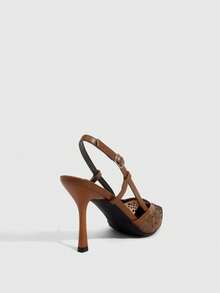 CUCCOO SZL Women's Pointed Toe High Heel Black Mesh Rhinestone Embellished Fashionable Sexy Glamorous Party Occasion Stilettos With Ankle Strap - deep camel - View 3