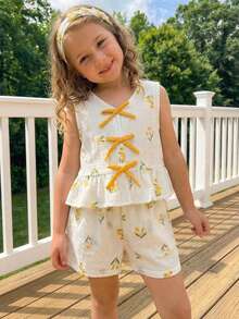 Emery Rose Kids Emery Rose Kids 两件套：无袖系带上衣和松紧腰短裤 - 黃色 - 查看 4