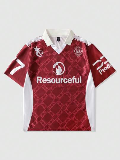 Street Life Camisa polo casual de manga corta con estampado de letras para hombre