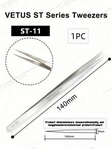 1PC Vetus ST Series Silver Pointed Tweezers, Stainless Steel Straight And Angled Tweezers For Eyelash Extensions, Available Models: ST-10/11/12/14/15/16/17 - Silver - View 15