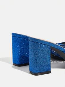 CUCCOO TILAWA Women's Fashionable Party Rhinestone Chunky Heel Pumps - Blue - View 4
