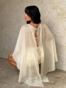Rustia Plus Size Women Chiffon Casual Shawl Top, Cute Holiday Loose Tops, Spring/Summer - Apricot - View 5