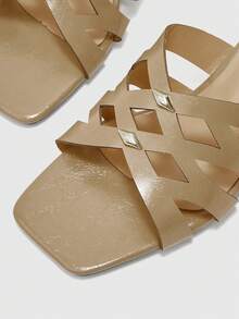 CUCCOO BIZCHIC Ladies Fashion Daily Casual Summer Beige Faux Leather Commuter Thick Heel Sandals - Khaki - View 8