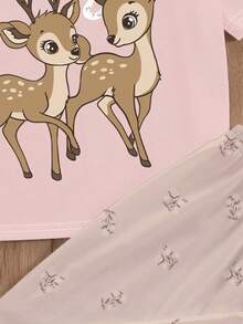 Bộ đồ ngủ ngắn tay cổ tròn ôm sát, họa tiết động vật tối giản, dành cho bé gái, thích hợp cho mùa hè. - Nhiều màu - Xem 3