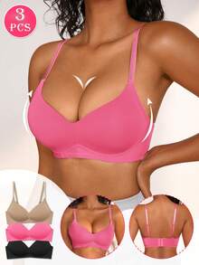 NudeFit 3cps Women's Comfortable Casual Minimalist Solid Underwear Without Underwire Soft Cup Anti-Sagging Bra - Multicolor - View 5