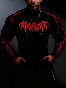 RISE LYT Camiseta deportiva con estampado de estilo gótico para hombres, gimnasio - Negro - Ver 3