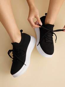 CUCCOO EASI Women's Casual Thick Sole Sneakers, Versatile For Daily Wear - Black - View 8