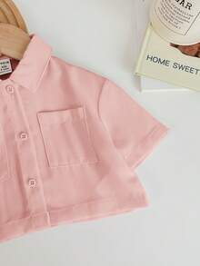 SHEIN LMoss Kids 女婴可爱白色短袖衬衫，夏季百搭 - 粉色 - 查看 4