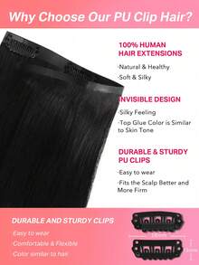 Seamless Clip Ins 100% Real Human Hair Extension 7PCS Seamless PU Clip In Human Hair Extensions Straight 14-22 Inch Natural Black Skin Weft Remy Hair Extensions 110G With Clips - S1B - View 4