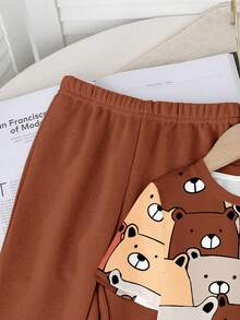 男婴休闲简约圆领短袖上衣和裤子套装，经典酷炫可爱卡通熊图案印花 - 彩色 - 查看 4