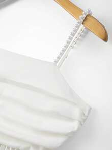 GlowEve 女士白色纹理面料喇叭袖方领纽扣腰部喇叭形蝴蝶结系带褶裥波西米亚风度假日常通勤优雅迷人时尚约会海滩街头百搭春夏白色长裙 - 白色 - 查看 5