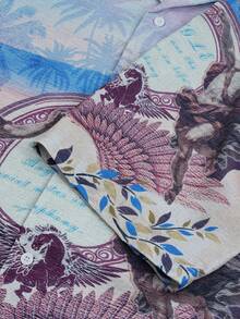 PAVTROS Men's Letter Angel Print Single-Breasted Casual Versatile Daily Wear Short Sleeve Shirt - Multicolor - View 7