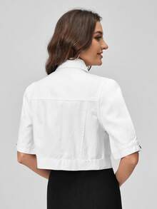 EMERY ROSE Chaqueta vaquera de talla grande con botones y corte cropped para mujer - Blanco - Ver 2